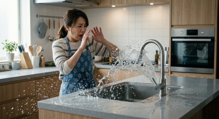 キッチンでの水漏れトラブル（イメージ）
